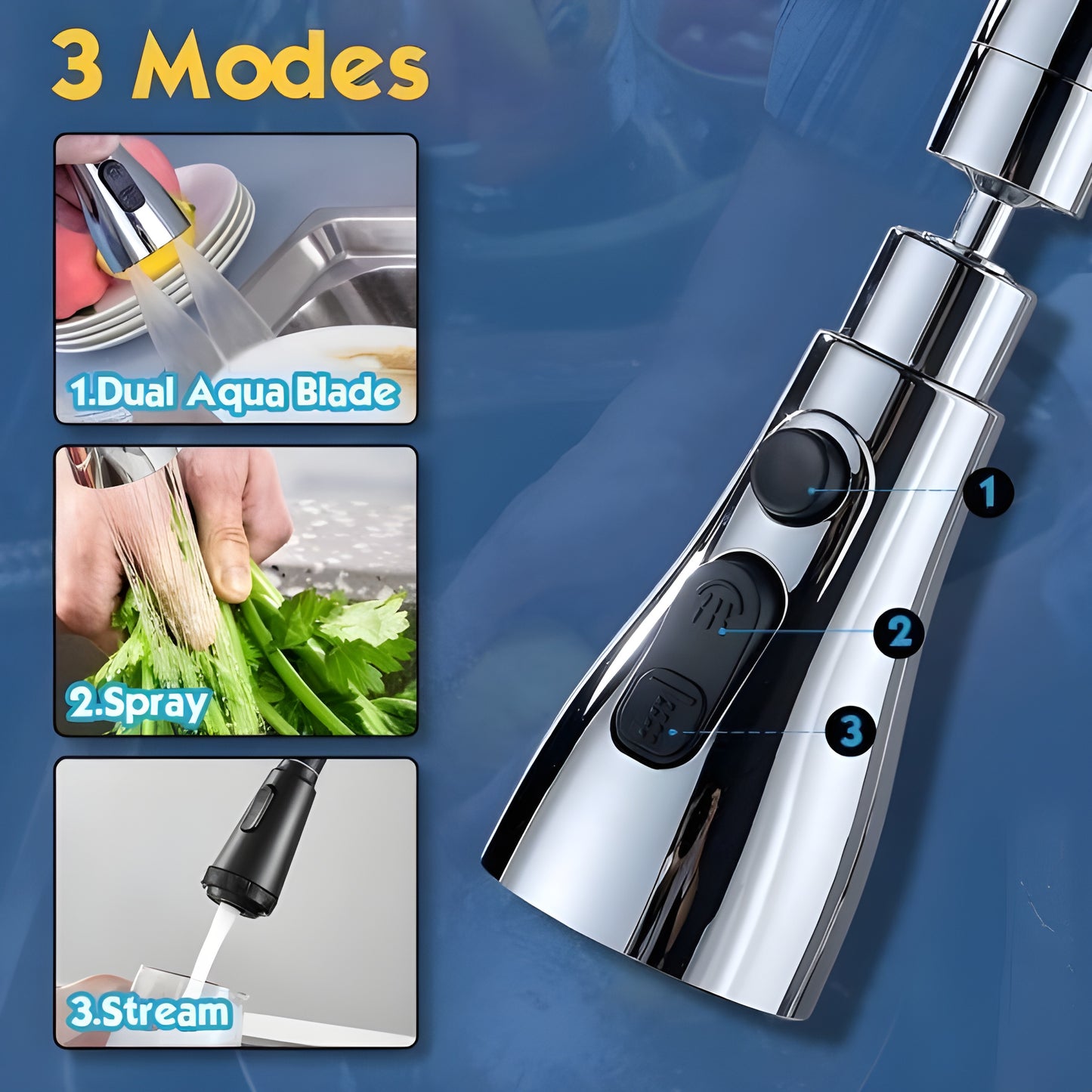 3-Mode Adjustable Faucet Sprayer Nozzle