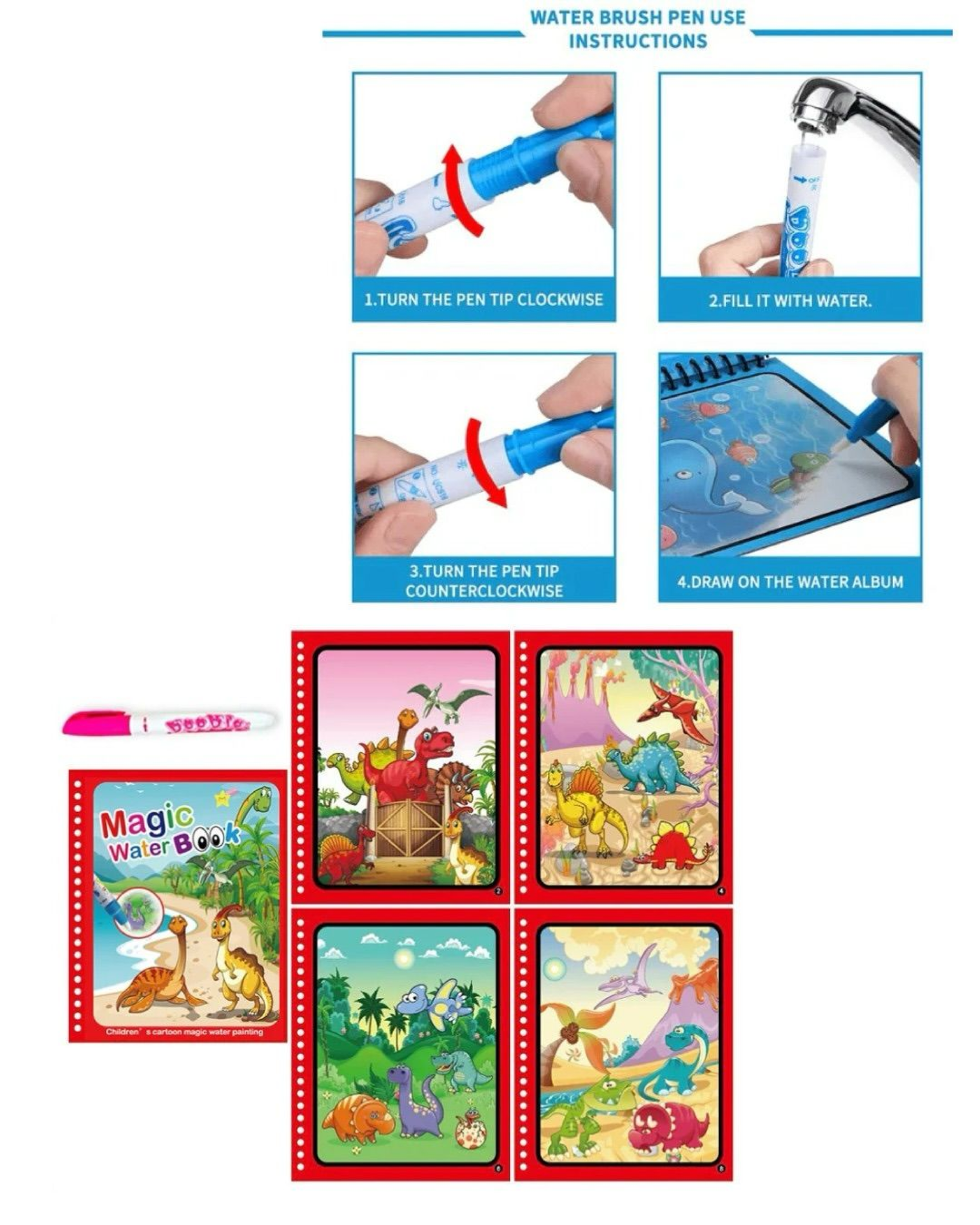 Reusable Water Coloring Book Set (Pack of 1)